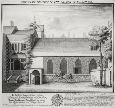 The South Prospect of the Church of St. Alphage, engraved by William Henry Toms (c.1700-50) 1736 by Robert West